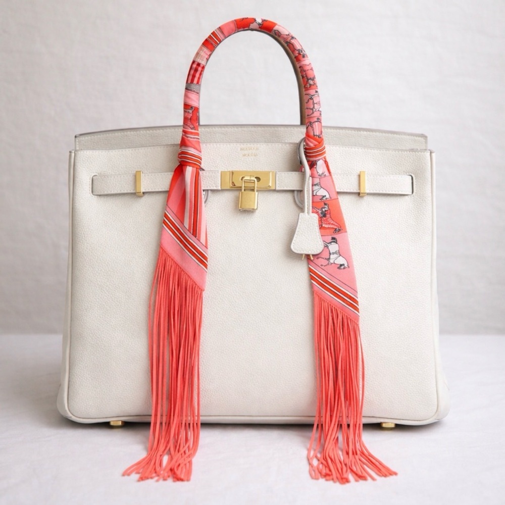 PINK PONY EQUESTRIAN FAUX LEATHER TASSELED SKINNY SCARF BAG HANDLE WRAP NECK TIE